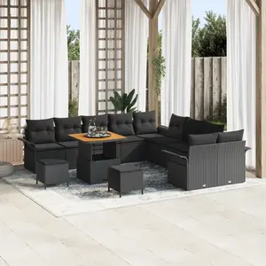 vidaXL Ensemble de canapé de jardin avec coussin 13 pcs Noir polyrotin pas cher