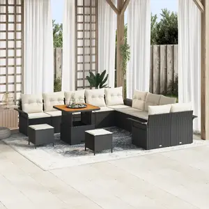 vidaXL Ensemble de canapé de jardin avec coussin 13 pcs Noir polyrotin pas cher