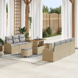 VIDAXL Ensemble de Canapés de Jardin de 10 Pièces avec Coussins Beige Poly Rattan Acacia, Canapé de Jardin 2 Places avec Coussins Beige Poly Rattan, Ensemble de Dîners de Jardin 3 Pièces avec Coussins Beige Poly Rattan Acacia pas cher