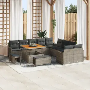 VIDAXL Canapé de jardin 13 pièces avec coussins gris en rattan synthétique acacia, Canapé jardin 2 places avec coussins gris en rattan synthétique, Ensemble salle à manger jardin 3 pièces avec coussins gris en rattan synthétique acacia pas cher