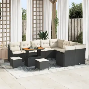 vidaXL Ensemble de canapé de jardin avec coussin 12 pcs Noir polyrotin pas cher