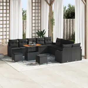 vidaXL - Tuinbank - Set - 13 - pcs - Zwart - poly - rattan pas cher
