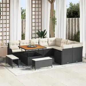 VIDAXL Ensemble de 12 pièces de sofa de jardin avec coussins en poly rattan noir acacia, Ensemble de 3 pièces de salle à manger de jardin avec coussins en poly rattan noir acacia, Sofa de jardin deux places avec coussins en poly rattan noir pas cher