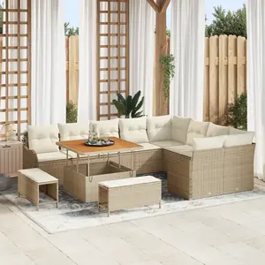vidaXL Vidaxl Ensemble De 12 Pièces De Sofas De Jardin Avec Coussins Beige Rotin Poly Acacia pas cher