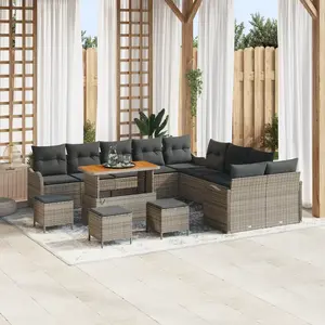 vidaXL Ensemble de Canapés de Jardin vidaXL 14 pièces avec Coussins Gris Rattan, Canapé de Jardin 2 places vidaXL avec Coussins Gris Rattan Polyéthylène, Ensemble de Salle à Manger de Jardin 4 pièces avec Coussins Gris Rattan Acacia pas cher