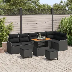 vidaXL Ensemble de canapé de jardin avec coussin 9 pcs Noir polyrotin pas cher