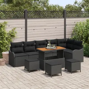 vidaXL Ensemble de canapé de jardin avec coussin 10 pcs Noir polyrotin pas cher