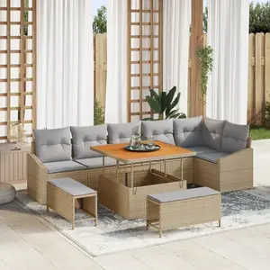 vidaXL Ensemble de canapé de jardin avec coussin 9 pcs Beige polyrotin pas cher