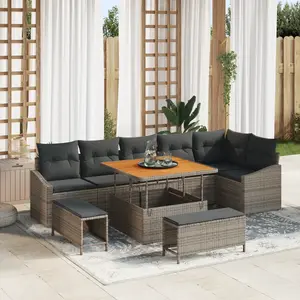 vidaXL Ensemble de canapé de jardin avec coussin 9 pcs Gris polyrotin pas cher