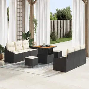 vidaXL Ensemble de canapé de jardin avec coussin 9 pcs Noir polyrotin pas cher