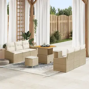 vidaXL Ensemble de canapé de jardin avec coussin 9 pcs Beige polyrotin pas cher