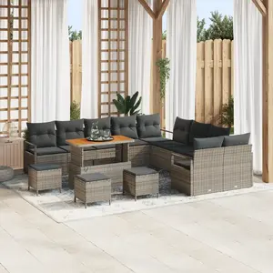 vidaXL Ensemble de canapé de jardin avec coussin 14 pcs Gris polyrotin pas cher