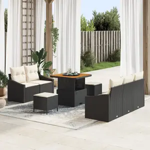 vidaXL Ensemble de canapé de jardin avec coussin 8 pcs Noir polyrotin pas cher