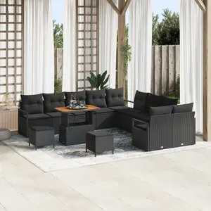 vidaXL Ensemble de canapé de jardin avec coussin 13 pcs Noir polyrotin pas cher