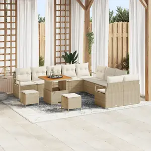 vidaXL Ensemble de Sofa de Jardin vidaXL 13 pièces avec Coussins Beige Poly Rattan Acacia, Sofa de Jardin vidaXL 2 places avec Coussins Beige Poly Rattan, Ensemble de Dîner de Jardin vidaXL 3 pièces avec Coussins Beige Poly Rattan Acacia pas cher