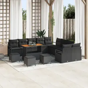 vidaXL Ensemble de canapé de jardin avec coussin 14 pcs Noir polyrotin pas cher