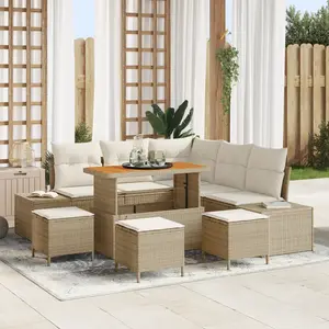 vidaXL Ensemble De Canapé De Jardin Vidaxl 9 Pièces Avec Coussins Beige Poly Rattan Acacia, Canapé De Jardin Vidaxl 2 Places Avec Rangement Et Coussins Beige Poly Rattan, Ensemble De Dîner De Jardin Vidaxl 4 Pièces Avec Coussins Beige Poly Rattan Acacia pas cher