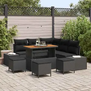 vidaXL Ensemble de canapé de jardin avec coussin 9 pcs Noir Poly rotin pas cher