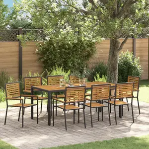 vidaXL Ensemble de salle à manger pour jardin 9 pcs Noir et Marron pas cher