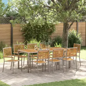 vidaXL Ensemble De Salle À Manger De Jardin 9 Pièces Vidaxl En Poly Rotin Gris Acacia, Chaises De Jardin Empilables Vidaxl Avec Coussins 2 Pcs Gris Poly Rotin pas cher