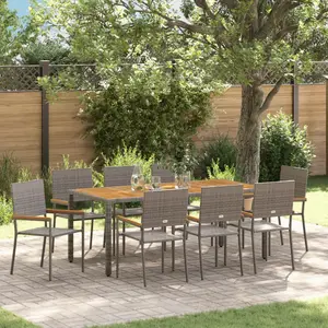 vidaXL Ensemble De Salle À Manger De Jardin Vidaxl 9 Pièces Gris Rattan Poly, Chaises De Jardin Empilables Vidaxl Avec Coussins 2 Pcs Gris Rattan Poly pas cher