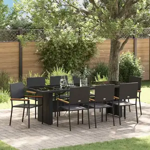 vidaXL Ensemble de salle à manger pour jardin 9 pcs Noir Poly rotin pas cher