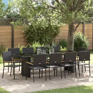 vidaXL Ensemble de salle à manger pour jardin 11 pcs Noir Poly rotin pas cher