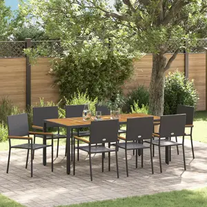 vidaXL Ensemble De Dîner De Jardin 9 Pièces En Poly Rotin Noir De Vidaxl, Chaises De Jardin Empilables Avec Coussins - Ensemble De 2 Pièces En Poly Rotin Noir De Vidaxl pas cher