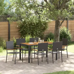 vidaXL Ensemble De Salle À Manger De Jardin De 7 Pièces Vidaxl Rattan Poly Noir, Chaises De Jardin Empilables Vidaxl Avec Coussins - Ensemble De 2 Pièces En Rattan Poly Noir pas cher