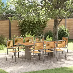 Comparateur de prix : vidaXL Vidaxl Ensemble De Repas De Jardin 9 Pièces Grey Poly Rattan Acacia, Chaises De Jardin Empilables Vidaxl Avec Coussins 2 Pcs Grey Poly Rattan