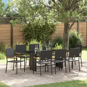 vidaXL Ensemble de salle à manger pour jardin 9 pcs Noir polyrotin pas cher