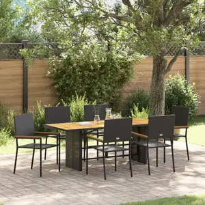 vidaXL Ensemble De Repas De Jardin Vidaxl 7 Pièces En Poly Rattan Noir, Chaises Empilables Vidaxl Avec Coussins - Ensemble De 2 En Poly Rattan Noir pas cher