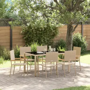 vidaXL Ensemble repas jardin 7 pièces Beige Poly Rotin pas cher