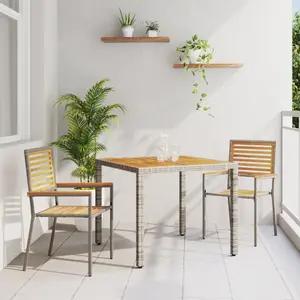 VIDAXL Ensemble De Salle À Manger De Jardin 3 Pièces Gris En Rotin Synthétique Et Acacia, Chaises De Jardin Empilables Avec Coussins 2 Pcs En Rotin Synthétique Gris pas cher