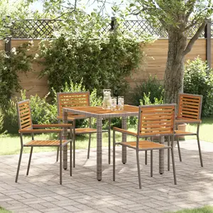 vidaXL Ensemble De Salle À Manger De Jardin Vidaxl 5 Pièces En Poly Rotin Gris Et Acacia, Chaises De Jardin Empilables Vidaxl Avec Coussins 2 Pcs Gris Poly Rotin pas cher