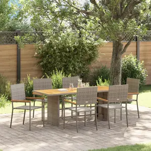 vidaXL Ensemble De Salle À Manger De Jardin Vidaxl 7 Pièces Gris Poly Rattan, Chaises De Jardin Empilables Vidaxl Avec Coussins 2 Pcs Gris Poly Rattan pas cher