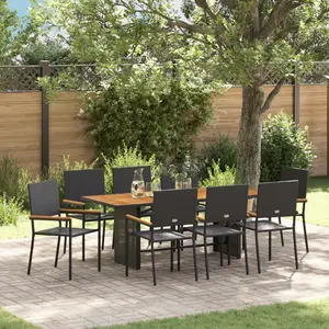 vidaXL Ensemble De Salle À Manger De Jardin 9 Pièces Vidaxl En Poly Rattan Noir, Chaises De Jardin Empilables Vidaxl Avec Coussins - Set De 2 En Poly Rattan Noir pas cher