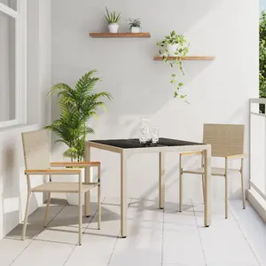 vidaXL Ensemble de Salle à Manger de Jardin 3 Pièces Beige Poly Rattan pas cher