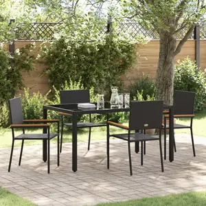 Comparateur de prix : vidaXL Ensemble De Salle À Manger De Jardin Vidaxl 5 Pièces Noir Poly Rattan, Chaises De Jardin Empilables Vidaxl Avec Coussins - Ensemble De 2 Pièces En Noir Poly Rattan