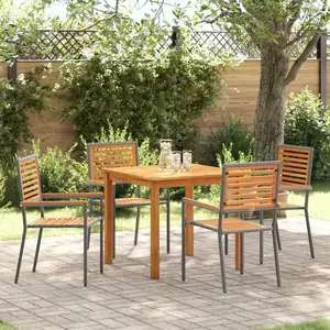 vidaXL Ensemble de salle à manger de jardin 5 pièces Gris Poly Rattan Acacia pas cher