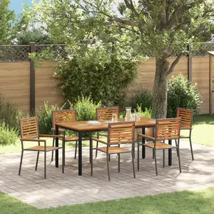 vidaXL vidaXL Ensemble de salle à manger de jardin 7 pièces en gris en poly rotin acacia, vidaXL Chaises empilables de jardin avec coussins 2 pcs gris en poly rotin, vidaXL Table de jardin 180x90x75 cm en bois d'acacia massif et métal pas cher