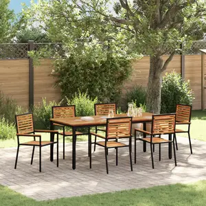 vidaXL Vidaxl Ensemble De Salle À Manger De Jardin 7 Pièces En Poly Rattan Noir Et Acacia pas cher