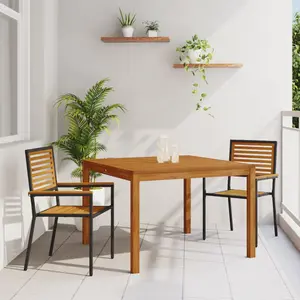 vidaXL Ensemble De Salle À Manger 3 Pièces En Polyrotin Noir D'acacia Vidaxl, Chaises De Jardin Empilables Vidaxl Avec Coussins 2 Pcs En Polyrotin Noir pas cher