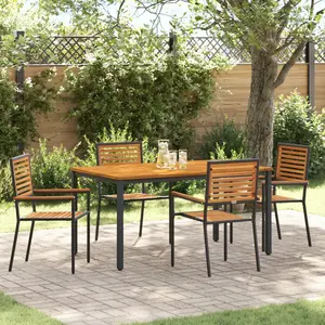 vidaXL vidaXL Ensemble repas 5 pièces Noir Poly Rattan Acacia, vidaXL Chaises de jardin empilables avec coussins 2 pcs Noir Poly Rattan, vidaXL Table jardin 150x90x75 cm en bois d'acacia massif et métal pas cher