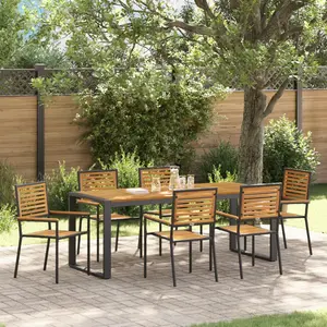 vidaXL Ensemble de salle à manger pour jardin 7 pcs Noir et Marron pas cher