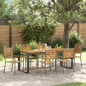 vidaXL Ensemble de salle à manger de jardin 7 pièces gris poly rattan acacia pas cher