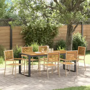 vidaXL Ensemble de salle à manger de jardin vidaXL 7 pièces en poly rotin beige et acacia, Chaises de jardin empilables vidaXL avec coussins - Ensemble de 2 en poly rotin beige pas cher
