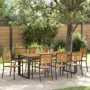 vidaXL Ensemble de Salle à Manger de Jardin 9 Pièces en Poly Rattan Noir Acacia vidaXL, Chaises de Jardin Empilables avec Coussins 2 pcs en Poly Rattan Noir vidaXL pas cher