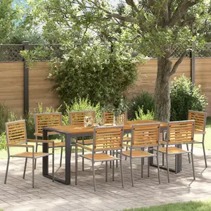 vidaXL Ensemble de salle à manger de jardin de 9 pièces vidaXL Gris poly rattan acacia, Chaises de jardin empilables avec coussins 2 pcs gris poly rattan vidaXL pas cher