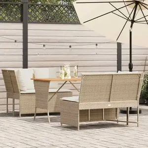 vidaXL Salon de jardin avec coussins 3 pcs beige résine tressée pas cher